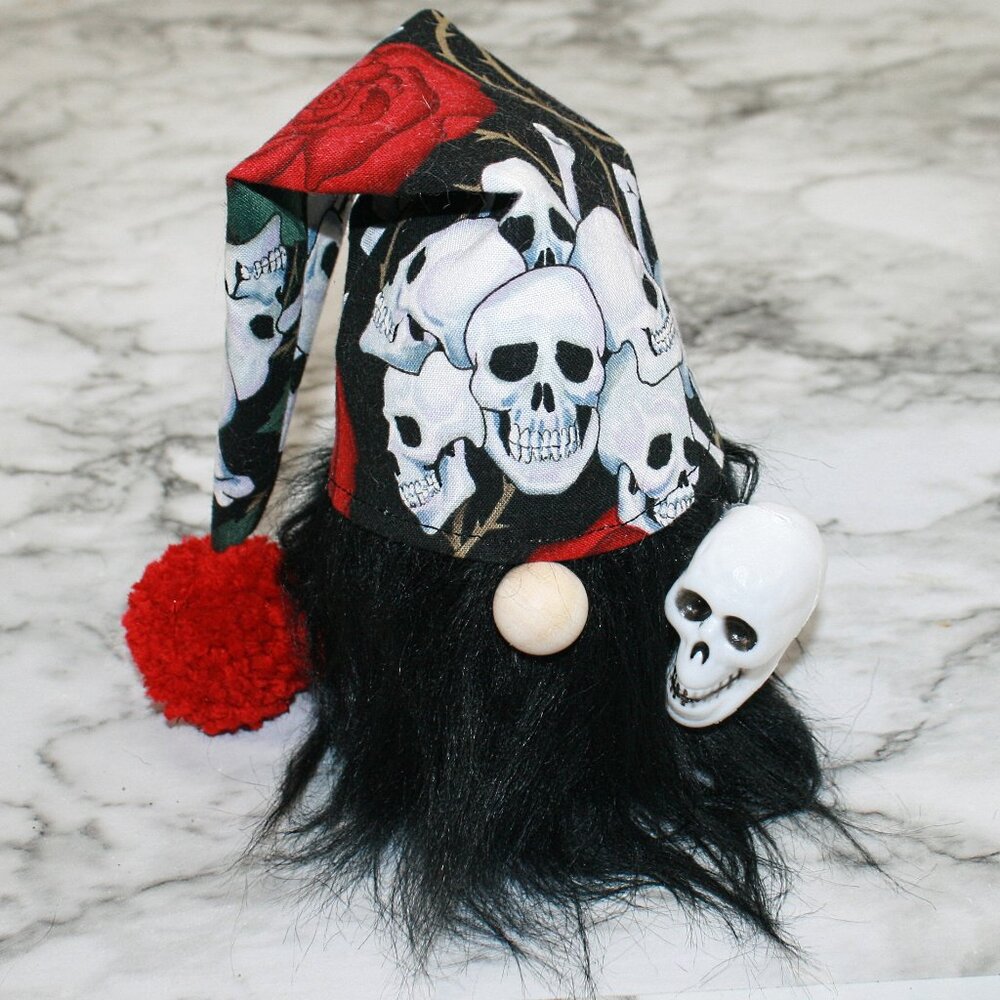 HAND CRAFTED Gnome Skulls and Roses Halloween Air Freshener Cover Black Decor
